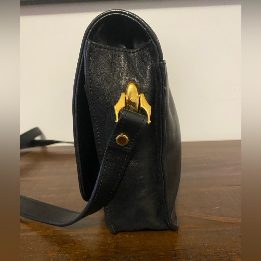 Vintage Galano Black Crossbody with Gold-Toned Hardware